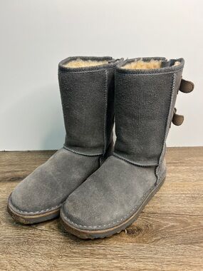 EMU Australia Darlington Sheepskin Boots Gray Suede Double Buckle Winter Boots